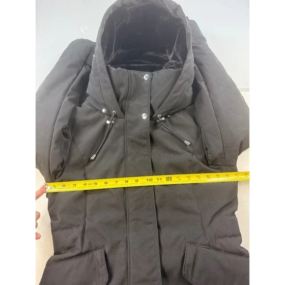Zara Winter Parka Coat Fur Lined Hooded Jacket Black Warm Womens S - Picture 4 of 11